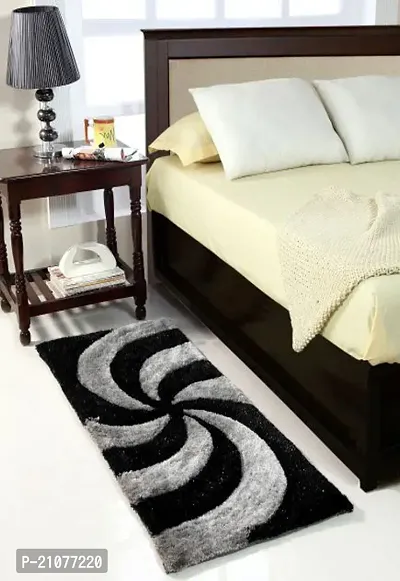 UNFOLD HAPPINESS Design Microfiber Bedside Runner, Soft Rug for Bedroom Living Room Kitchen (22 X 55 Inches) - Black  Grey-thumb0