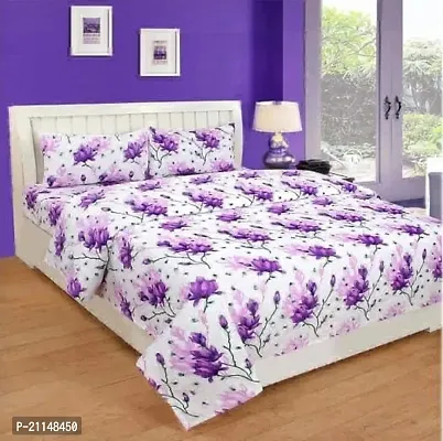 Stunning Polycotton Printed Queen Bedsheet with Pillow Covers-thumb0