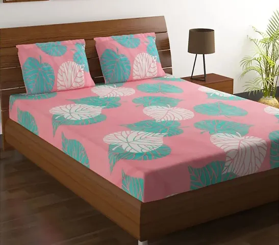 Printed Glace Cotton Double Bedsheet with 2 Pillow Cover