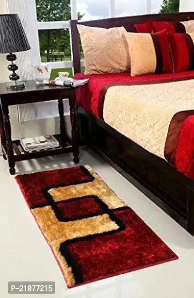 UNFOLD HAPPINESS Design Microfiber Bedside Runner, Soft Rug for Bedroom Living Room Kitchen (22 X 55 Inches) - Maroon  Gold.-thumb0