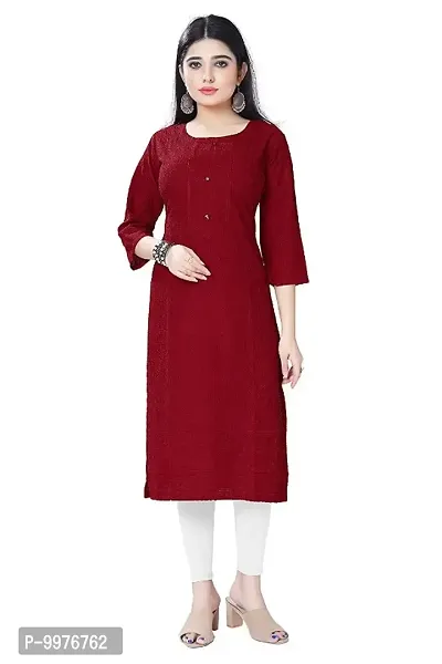 Womens Chikankari Cotton Rayon A-Line Kurta | Designer 3/4th Sleeves, Round Neck Kurti for Ladies  Girls-thumb0