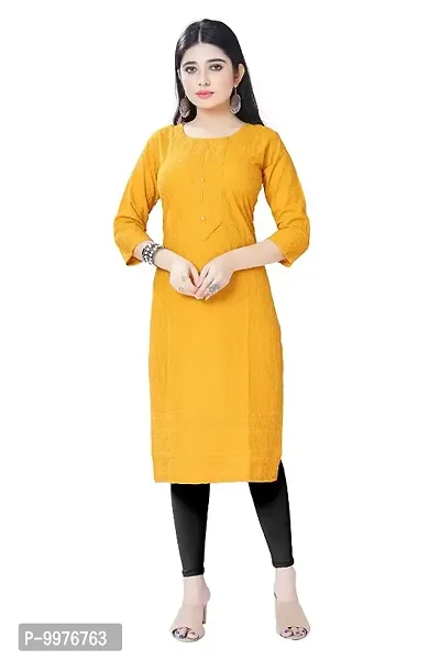 Womens Chikankari Cotton Rayon A-Line Kurta | Designer 3/4th Sleeves, Round Neck Kurti for Ladies  Girls-thumb0