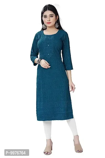 Womens Chikankari Cotton Rayon A-Line Kurta | Designer 3/4th Sleeves, Round Neck Kurti for Ladies  Girls-thumb0