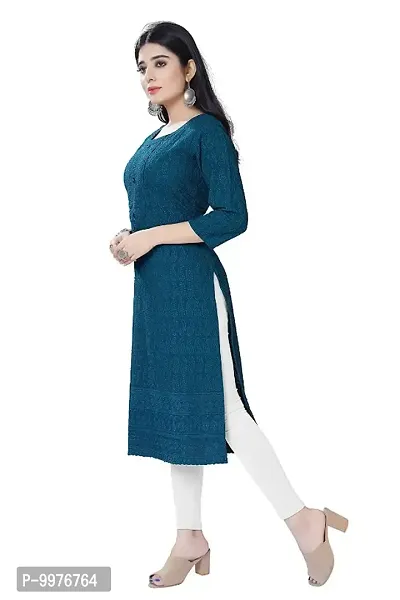 Womens Chikankari Cotton Rayon A-Line Kurta | Designer 3/4th Sleeves, Round Neck Kurti for Ladies  Girls-thumb2