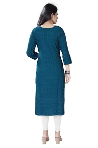 Womens Chikankari Cotton Rayon A-Line Kurta | Designer 3/4th Sleeves, Round Neck Kurti for Ladies  Girls-thumb2