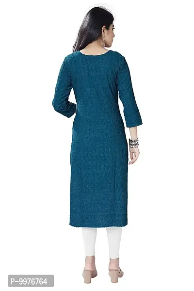 Womens Chikankari Cotton Rayon A-Line Kurta | Designer 3/4th Sleeves, Round Neck Kurti for Ladies  Girls-thumb3