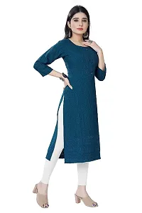 Womens Chikankari Cotton Rayon A-Line Kurta | Designer 3/4th Sleeves, Round Neck Kurti for Ladies  Girls-thumb3