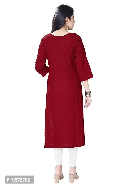 Womens Chikankari Cotton Rayon A-Line Kurta | Designer 3/4th Sleeves, Round Neck Kurti for Ladies  Girls-thumb3