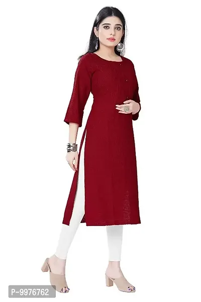 Womens Chikankari Cotton Rayon A-Line Kurta | Designer 3/4th Sleeves, Round Neck Kurti for Ladies  Girls-thumb4