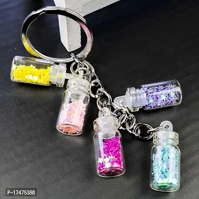 5 pieces Colorized Shining Star Glass Bottle Keyrings for Lover Gifts Key Chain for Car Bags Key Rings (pack of 5) send random color-thumb0