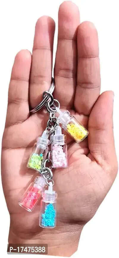 5 pieces Colorized Shining Star Glass Bottle Keyrings for Lover Gifts Key Chain for Car Bags Key Rings (pack of 5) send random color-thumb3