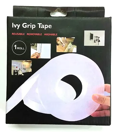Grip Double Sided Tape Heavy Duty - (2mm - 3m - Roll 1) Transparent Strong Washable Reusable Anti Slip Nano Tape (pack of 1)