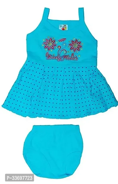 Stylish Blue Cotton Blend Printed Frocks With Bottom For Girl-thumb0