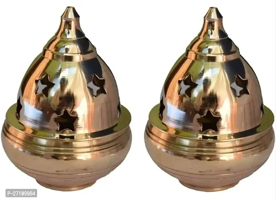 Brass Apple Diya with Cover Star Holes Oil Lamp for Pooja Set of 2