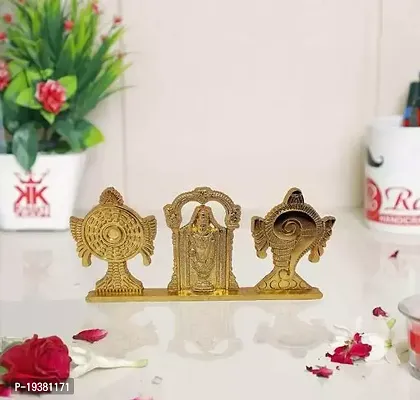 Tirupati Balaji Symbol Stand Shankh Chakra with Balaji Statue Gold Plating Antique Decorative for Car Dashboard Home  Office Table Showpiece Figurines, Religious Gift Idol...
