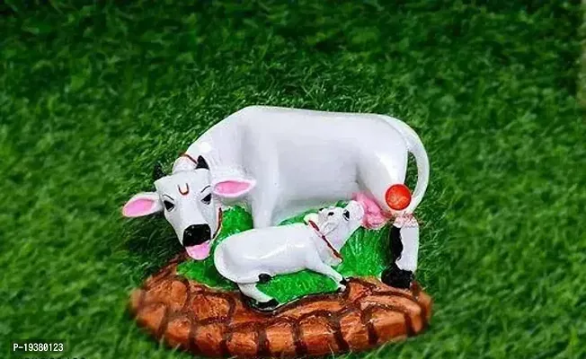 Good Luck Handicraft Decorative Multi Color Marble Dust Polyresin Cow and Calf Showpiece, 3 inch(white,polyresin)-thumb0
