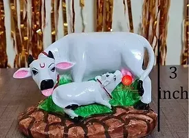 Good Luck Handicraft Decorative Multi Color Marble Dust Polyresin Cow and Calf Showpiece, 3 inch(white,polyresin)-thumb1
