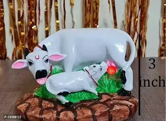 Good Luck Handicraft Decorative Multi Color Marble Dust Polyresin Cow and Calf Showpiece, 3 inch(white,polyresin)-thumb2