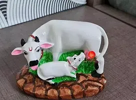 Good Luck Handicraft Decorative Multi Color Marble Dust Polyresin Cow and Calf Showpiece, 3 inch(white,polyresin)-thumb2