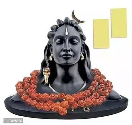 Adiyogi Mahadev Statue Idol with rudraksha mala , double tape of Shiv Shankar for Car Dashboard, Home  Temple. Size 16 X 12 X 13 cm