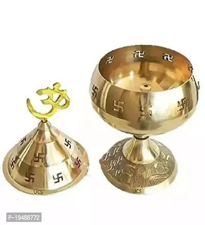 Brass Gold Akhand Diya with Cap (Height 4.5 Inch)- Combo Pack of 2-thumb0