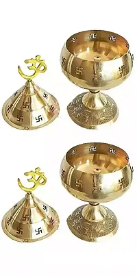 Brass Gold Akhand Diya with Cap (Height 4.5 Inch)- Combo Pack of 2-thumb1