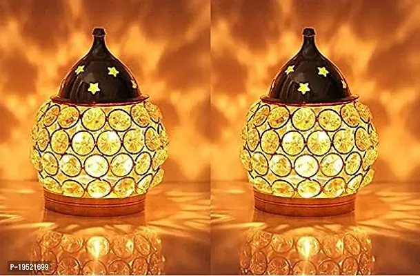 Akhand Diya | Diamond Crystal Deepak Dia | Akhand Jyot | Decorative Brass Crystal Oil Lamp | Tea Light Holder Lantern Puja Lamp Table Diya