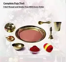 Pure Brass Special Beautiful Puja Thali Set of 9 Items, for Diwali Poojan/Pooja Room/Diwali Gifting Brass (Gold)-thumb2