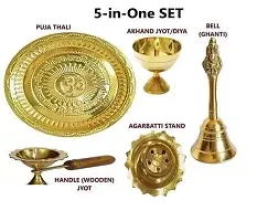 Pooja Thali Set_5-in-1_Brass_Om  Gayatri Mantra Embossed on Thali  Agardaan  2 Diyas  Ghanti Decorative Puja Items  Gifts for Diwali  Festivals Puja Articles-thumb1