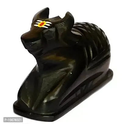 One of Best Black Marble Stone Nandi Idols Handcrafted  Hand Painted with Tilak  Black 1 Piece-thumb0