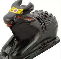 One of Best Black Marble Stone Nandi Idols Handcrafted  Hand Painted with Tilak  Black 1 Piece-thumb1