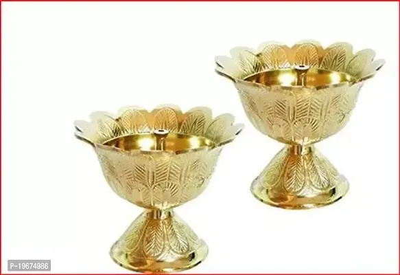 Pooja Items Set of 2 Pcs, Brass Round Pyali Diya with Copper