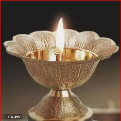 Brass Gifted Devdas Akhand Jyot Diya in Lotus design Oil Lamp Pack of 2 Made For Brass Golden Color Decoration Temple | Traditional | mandir | Deacute;cor Temple Diya  Aarti Diya-thumb2