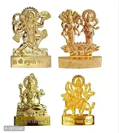 4 Combo Hanuman ji Laxmi Narayan Shankar ji and Maa Durga ji Combine Set of Spiritual Religious Metal Gold Plated Statues