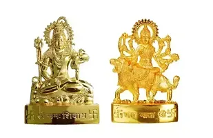 4 Combo Hanuman ji Laxmi Narayan Shankar ji and Maa Durga ji Combine Set of Spiritual Religious Metal Gold Plated Statues-thumb1