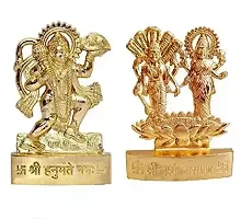 4 Combo Hanuman ji Laxmi Narayan Shankar ji and Maa Durga ji Combine Set of Spiritual Religious Metal Gold Plated Statues-thumb2