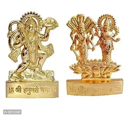 4 Combo Hanuman ji Laxmi Narayan Shankar ji and Maa Durga ji Combine Set of Spiritual Religious Metal Gold Plated Statues-thumb3