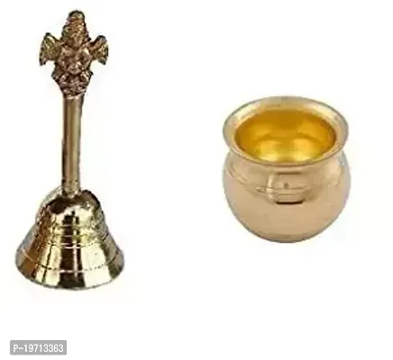 Ghanti with Lota Pital Water Kalash with Hand Held Bell for Worship Home Temple and Office