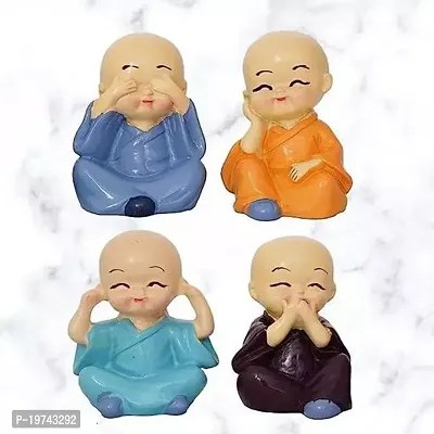 Cute Little Baby Monk Buddha Set of 4| Resin Showpiece for Home Decor Car Dashboard Living Room Office Decor  Gifting Purpose Small-Multicolour