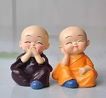 Cute Little Baby Monk Buddha Set of 4| Resin Showpiece for Home Decor Car Dashboard Living Room Office Decor  Gifting Purpose Small-Multicolour-thumb2