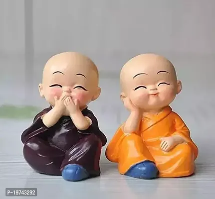 Cute Little Baby Monk Buddha Set of 4| Resin Showpiece for Home Decor Car Dashboard Living Room Office Decor  Gifting Purpose Small-Multicolour-thumb3
