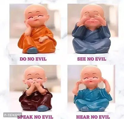 Cute Little Baby Monk Buddha Set of 4| Resin Showpiece for Home Decor Car Dashboard Living Room Office Decor  Gifting Purpose Small-Multicolour-thumb4