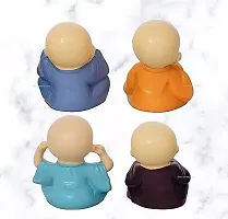 Cute Little Baby Monk Buddha Set of 4| Resin Showpiece for Home Decor Car Dashboard Living Room Office Decor  Gifting Purpose Small-Multicolour-thumb1