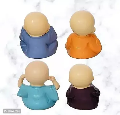 Cute Little Baby Monk Buddha Set of 4| Resin Showpiece for Home Decor Car Dashboard Living Room Office Decor  Gifting Purpose Small-Multicolour-thumb2