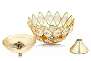 Brass Small Bowl Crystal Diya Round Shape Kamal Deep Akhand Jyoti Oil Lamp for Home Temple Puja Decor Gifts-thumb1