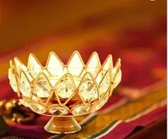 Brass Small Bowl Crystal Diya Round Shape Kamal Deep Akhand Jyoti Oil Lamp for Home Temple Puja Decor Gifts-thumb3