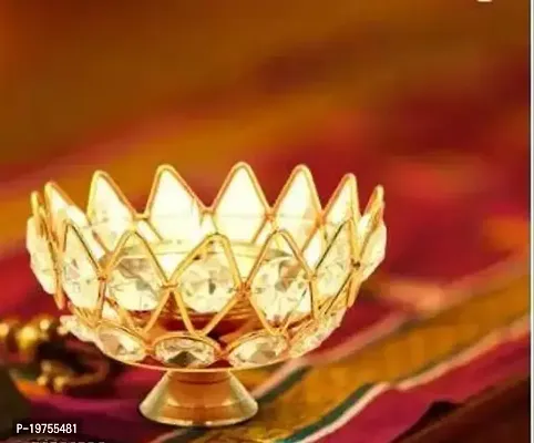 Brass Small Bowl Crystal Diya Round Shape Kamal Deep Akhand Jyoti Oil Lamp for Home Temple Puja Decor Gifts-thumb4