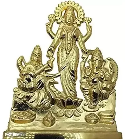 Brass Metal Lord Ganesh and Lakshmi Ji and Saraswati Ji Statue Golden, Standard Decorative Showpiece - 12 cm  (Metal, Yellow)-thumb0