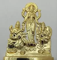 Brass Metal Lord Ganesh and Lakshmi Ji and Saraswati Ji Statue Golden, Standard Decorative Showpiece - 12 cm  (Metal, Yellow)-thumb1