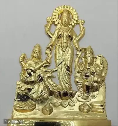 Brass Metal Lord Ganesh and Lakshmi Ji and Saraswati Ji Statue Golden, Standard Decorative Showpiece - 12 cm  (Metal, Yellow)-thumb2